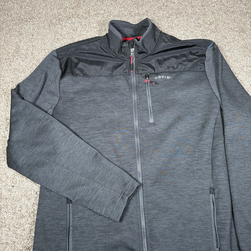Orvis Jacket Mens Large Gray Black Full Zip Fleece Outdoor Soft Shell Layer